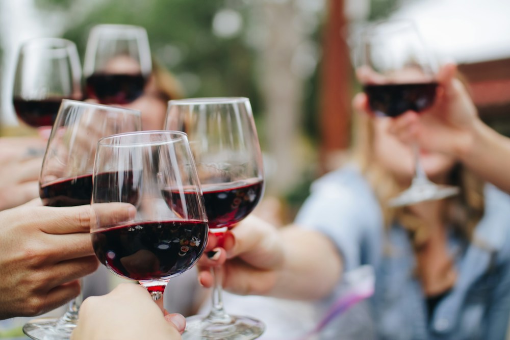 Friends raising glasses of wine together